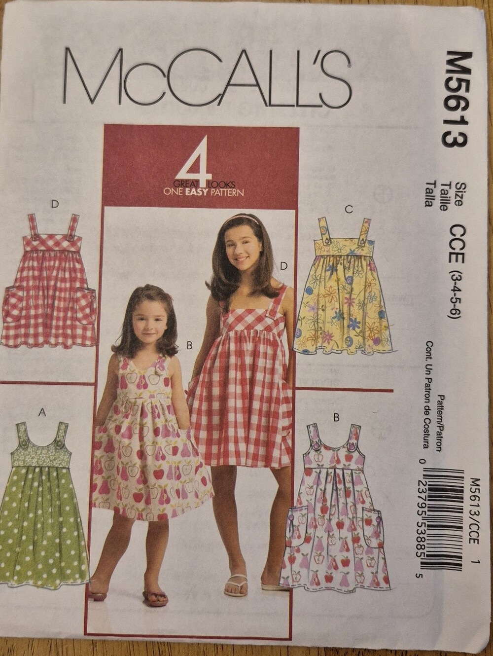 McCall's Sewing Pattern M5613 girls' sundress Sz 3, 4, 5, 6 Easy For Beginners